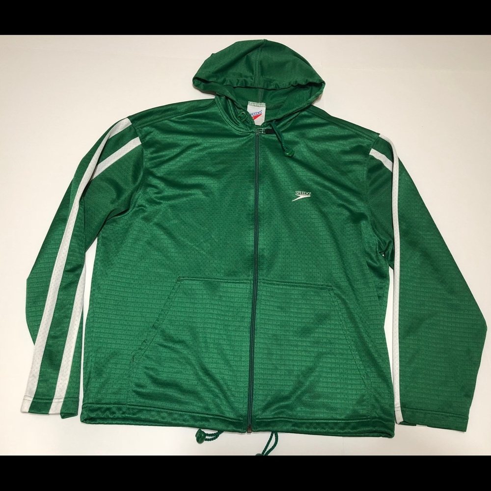 Vtg Speedo Green Track Jacket Striped Sleeves Mesh